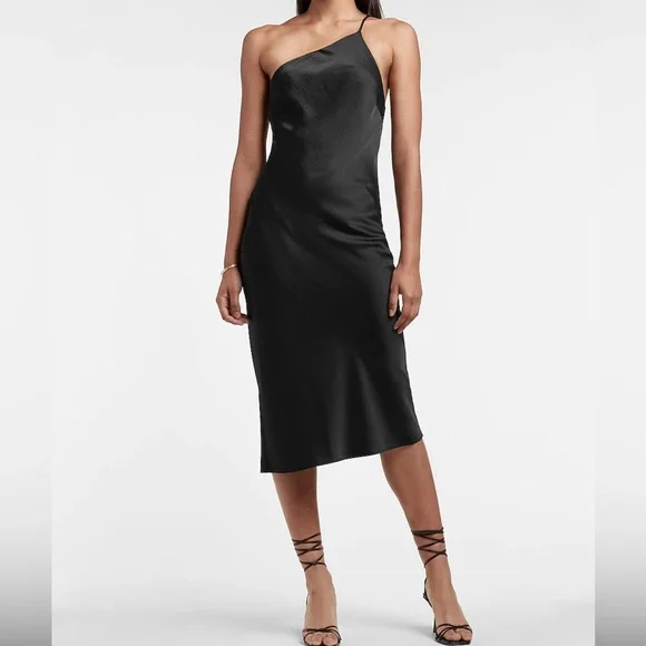 Express | Dresses | Express Satin Cross Back One Shoulder Slip Mini Dress  In Pitch Black Size Xs | Poshmark